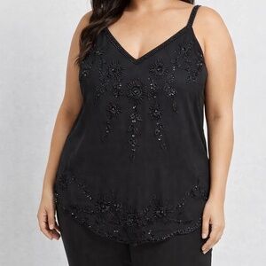 R&M Richards Black Beaded Evening Top – Size 18